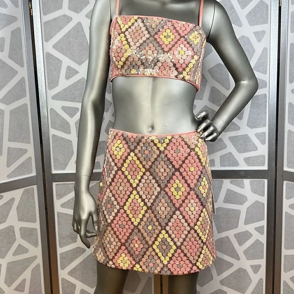 Caroline Constas Sequined Cropped Top and Mini Skirt Set NWT 6